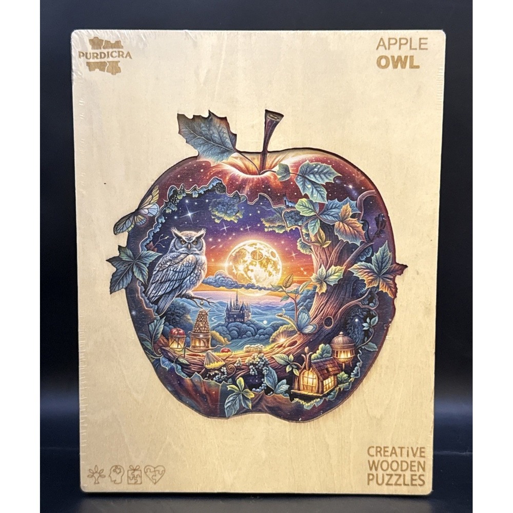 Purdicra Apple ~ Owl Wooden Puzzle ~ 160pcs ~ 11.4 x 11 inches ~ New Sealed Wood